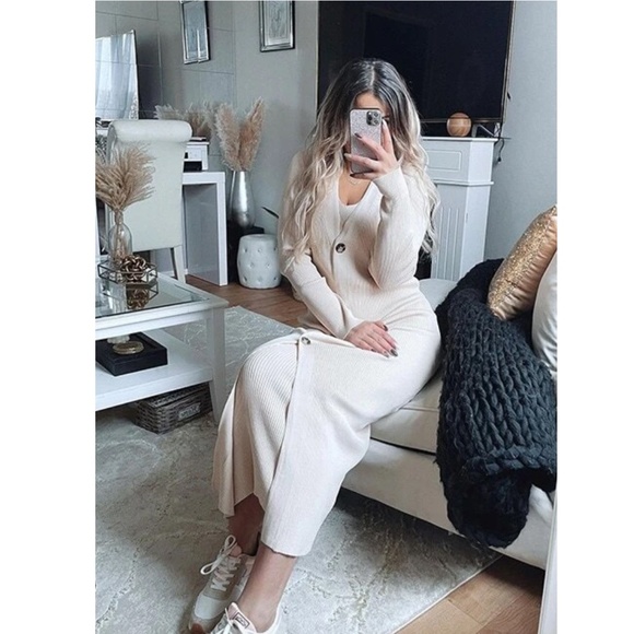 2 Piece Set: Knit Midi Pencil Dress and Long Cardigan Button Through - Picture 15 of 16